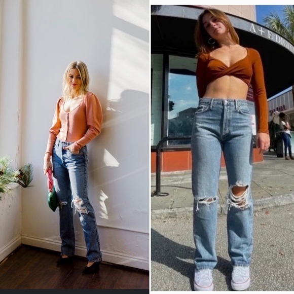 Agolde Lana Mid Rise Vintage Straight Jeans in Backdrop 24 - Picture 1 of 13